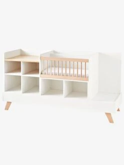 Lit Combiné 4 En 1 évolutif Avec Rangements Et Table à Langer COMBINID Blanc / Bois - Vertbaudet -Périphériques Pour Enfants lit combine 4 en 1 evolutif avec rangements et table a langer combinid 3