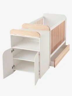 Lit Combiné évolutif Avec Rangements Et Table à Langer LIGNE ECLIPSE Blanc / Bois - Vertbaudet -Périphériques Pour Enfants lit combine evolutif avec rangements et table a langer ligne eclipse 2