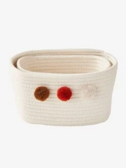 Lot De 2 Paniers En Corde à Pompons Beige - Vertbaudet -Périphériques Pour Enfants lot de 2 paniers en corde a pompons 2
