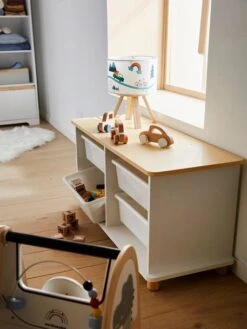 Meuble De Rangement + 4 Bacs LIGNE PTILOU Blanc/bois - Vertbaudet -Périphériques Pour Enfants meuble de rangement 4 bacs ligne ptilou 4