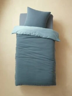 Parure Enfant Bicolore Housse De Couette + Taie D'oreiller En Gaze De Coton Bleu - Vertbaudet -Périphériques Pour Enfants parure enfant bicolore housse de couette taie doreiller en gaze de coton 2
