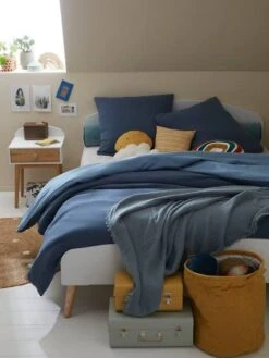 Parure Enfant Bicolore Housse De Couette + Taie D'oreiller En Gaze De Coton Bleu - Vertbaudet -Périphériques Pour Enfants parure enfant bicolore housse de couette taie doreiller en gaze de coton 5