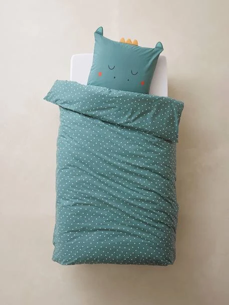 Parure Housse De Couette + Taie D'oreiller BIO* DRAGON Vert / écru - Vertbaudet 4 Parure Housse De Couette + Taie D'oreiller BIO* DRAGON Vert / écru - Vertbaudet – Image 2