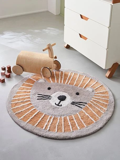 Tapis Rond Lavable Lion Gris / Orange - Vertbaudet 5 Tapis Rond Lavable Lion Gris / Orange - Vertbaudet – Image 3