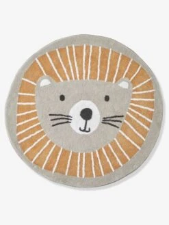 Tapis Rond Lavable Lion Gris / Orange - Vertbaudet